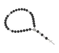 Mikovivi Hecho a Mano Ónix Negro Cuentas de Rosario, 8mm Diseño de Cruz Crucifijo Cuentas Oración Anglicanas Collar con Cruz Ortodoxa para Meditación y Devoción Cristiana (Negro)