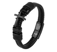 Mikovivi Hombres Cristiana Cruz Pulsera, Negro Trenzado Cuero Versículo Biblia Pulsera Inspiración Fe Religiosa Joyería para Hombres