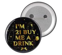 Mikovivi I’m 21 Buy Me A Drink 21 Cumpleaños Pin, 5,8cm Divertido Cumpleaños Botón Insignia para Mujeres Hombres Fiesta Decoraciones Suministros Regalos & Accesorios (Negro + Dorado)
