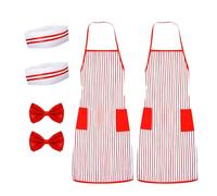 Mikovivi Kit de Disfraz de Camarero de los Años 50, 6 Piezas, Delantal de Rayas Rojas y Blancas Gorro de Chef Pajarita Roja Disfraz de Carnaval para Adultos Fiesta de Disfraces de Halloween y Navidad
