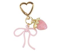Mikovivi Lindo Llavero de Fresa con Lazo, Llaveros Corazón con Lazo Kawaii Bonitos Dijes Fresa para Bolso Llaveros Estéticos Corazón Accesorios para Mochila Bolso de Mano