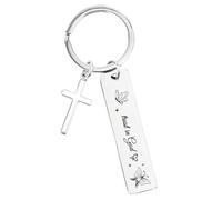 Mikovivi Llavero Cristiano, de Acero Inoxidable con Colgante de Cruz Inspirador con Texto en Inglés Confianza en Dios Ideal Como Regalo para Hombre y Mujer