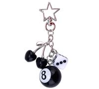 Mikovivi Llavero de Cereza con Dados la Suerte Bola 8 Negra, una Adorable Estrella un Colgante Bola Billar para Bolso Ideal para Mujeres y Hombres Amantes del Billar y Los Deportes