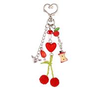 Mikovivi Llavero de Cereza con Llavero de Corazón, Lindo Llavero de Cereza Roja Manzana Hongo Hojas Verdes Llavero Estético de Fruta para Bolso Mochila Bolso de Mano