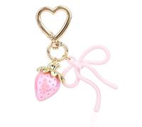 Mikovivi Llavero Fresa Bonito para Mujer, Accesorios Llavero Coche con Lazo Corazón Kawaii Decoración para Bolso Mochila Colgantes Bolsos Regalos Mujeres (Rosa)