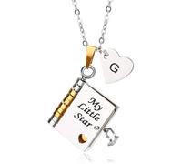 Mikovivi Mi Pequeño Collar de Libro de Estrellas, Collar con Colgante Libro Personalizado Iniciales AZ Grabable y Que se Abre con 7 Páginas Ajustable Ideal Como Regalo Mamá y Papá (Estilo G)