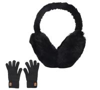 Mikovivi Orejeras y Guantes Invierno para Mujeres, Cálidas Orejeras Negras Peludas Plegables y Guantes Poliéster Fundas Calientaorejas Piel Sintética para Clima Frío