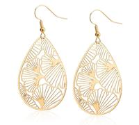 Mikovivi Pendientes Dorados de Lágrima, Hoja de Ginkgo Filigrana Gota Pendientes Gancho Llamativos Joyería Moda Para Mujer Regalos Joyería Uso Diario