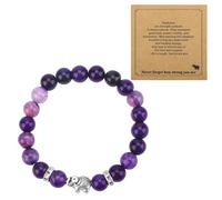 Mikovivi Pulsera de Amatista Morada para Mujer, Piedra Natural Cuentas de Cristal Dije de Elefante Regalo Inspirador para Recuperarse Joyería