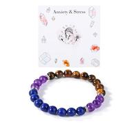 Mikovivi Pulsera de Cristal Curativo, Piedra Pulsera de Cuentas Naturales Amatista Ojo de Tigre Ansiedad Protección Pulsera de Buena Suerte con Tarjeta para Mujeres Cumpleaños Regalo Joyería