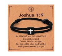 Mikovivi Pulsera de Cruz Negra para Hombre, Pulsera de Cuerda Trenzada Ajustable con Versículo Bíblico Religioso Josué 1:9 Cuerda Trenzada para Hombres Regalos Cristianos