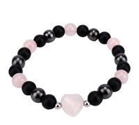 Mikovivi Pulsera de Cuarzo Rosa con Cristal Corazón, Hematita y Ónix Pulsera Elástica Cuentas para Conectar con Amor y Protegerlo Joyería Espiritual Unisex Regalo & Decoración