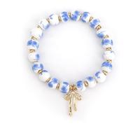 Mikovivi Pulsera de Cuentas de Flor Ciruelo, Pulsera Vintage con Lazo Floral Azul y Blanco Delicada Joya Muñeca Hecha a Mano con Cuentas Porcelana Regalo Romántico para Mujer