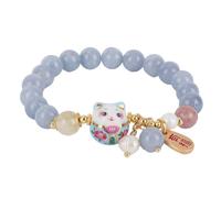 Mikovivi Pulsera de Gato de la Suerte para Mujer, Pulsera con Amuleto Gato la Suerte Maneki Neko Cristal Azul Joyería Feng Shui para Riqueza y Protección