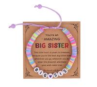 Mikovivi Pulsera de Hermana Mayor para Niñas, Pulseras de Arcilla Polimérica Multicolor Niñas Pequeñas Joyería Ajustable para Hermanas Hijas Sobrinas