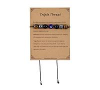 Mikovivi Pulsera de Mal de Ojo, Pulsera Ajustable Triple Amenaza Protección Piedra Natural Joyería Buena Suerte para Aliviar la Ansiedad Regalos Joyería para Mujeres y Hombres