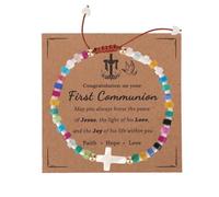 Mikovivi Pulsera de Primera Comunión con Tarjeta, Pulsera de Cruz Inspiradora Joyería Religiosa Ajustable para Niñas y Niños Regalos Primera Comunión Bautismo y Confirmación