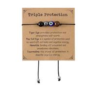 Mikovivi Pulsera de Triple Amenaza con Protección Contra el Mal de Ojo, Ajustable Piedra Natural Buena Suerte Joyería el Mal Ojo para Aliviar la Ansiedad Regalo para Mujeres y Hombres