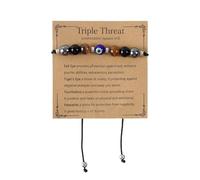 Mikovivi Pulsera de Triple Amenaza con Protección Contra el Mal de Ojo para Mujer, Pulsera Ajustable Piedra Natural con Buena Suerte Aliviar la Ansiedad Joyería para Hombres y Mujeres