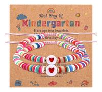 Mikovivi Pulseras a Juego Mommy & Me Juego de 2, Regreso Escuela Jardín Infantes Ajustable Pulsera Amistad Regalos Joyería Arcilla Polimérica con Cuentas Corazón Pulseras Preppy para Mujeres Mamá
