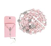 Mikovivi Rosario Rosa y Bolsa, Rosario Rosa Católico de Cristal para Mujer Collar Católico para Oración Ceremonia de Bautismo y Confirmación