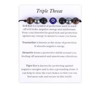 Mikovivi Triple Amenaza Pulsera, Ajustable Natural Piedra Mal de Ojo Cuentas Pulsera Cuentas Joyas para Mujeres & Hombres Regalo Amigos Compañeros Familia