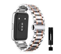 MiKoyi Correa Compatible con Huawei Band 10/9 / 8, Correa Acero Inoxidable Metal Liberación Rápida Pulsera de Repuesto Band para Huawei Band 10/9 / 8, Plata Oro Rosa