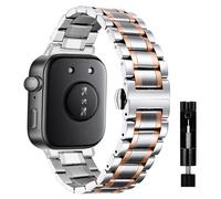 MiKoyi Correa Compatible con Huawei Watch Fit 4 / Fit 4 Pro/Fit 3, Correa Acero Inoxidable Metal Liberación Rápida Pulsera de Repuesto Band para Huawei Watch Fit 3, Plata y Oro Rosa