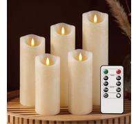 MiKoyi Pack de 5 Velas LED, LED Velas sin Llama, Llamas Parpadeantes Efecto de Llama Real, Material de Cera Auténtica, Funciona con Control Remoto y Temporizador, Velas Decorativas de Pilas (Blanco)