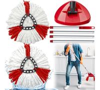 Mikqky 2 Piezas Cabezal De Recambio Turbo Mop, Repuesto De Cabezal De Fregona, 360 Grados Trapeador Giratorio Recambios De Mopas para Vileda Turbo, con 1 Varilla De Fregona, 1 Base De Fregona