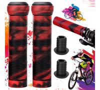 Mikqky 2 Piezas Mangos De Bicicleta, Mangos De Bicicleta Antideslizantes, Puños De Manillar De Goma, Puños De Manillar De Bicicleta, Puños Bicicleta 22mm, Puños Bicicleta Montaña 125Mm(Negro Rojo)