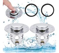 Mikqky 2 Piezas Universal Tapón De Lavabo Válvula Desagüe, Tapón De Drenaje para Lavabo Tipo Empuje, Tapón De Lavabo Universal Pop Up, Tapón De Lavabo Click-Clack, 34-40 Mm (Plata)