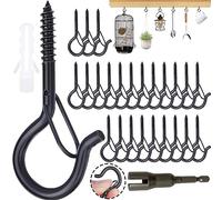 Mikqky 25 Piezas Gancho De Tornillo De Seguridad Negro, Gancho De Techo Con Hebilla, Con 1 x Destornillador De Tuerca De Mariposa, Adecuado Para Cestas Colgantes De Plantas, Pajareras(53 x 23mm)