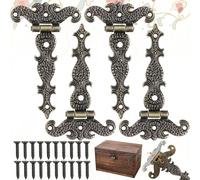 Mikqky 4 Piezas Bisagras Decorativas de Bronce Retro, Bisagra Retro, Apto para Restauración de Decoración de Muebles de Gabinete (4.45 * 2.72 Inch)