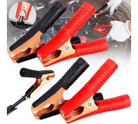Mikqky 4 Piezas Clips De Batería De Cocodrilo, 100A Pinzas De Cocodrilo, Pinzas De Cocodrilo para Coche, Pinzas De Batería De Cobre Puro, Abrazaderas De Cable De Puente para Coche(Negro + Rojo)