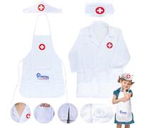 Mikqky 4 Piezas Disfraz Enfermera Niña, Disfraz Medico Niño, Disfraz Enfermera Halloween Niña, Delantal de Enfermera + Sombrero Accesorios de Doctor Niñas Niños Niños Regalos de Juguetes