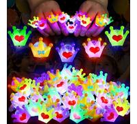 Mikulala Paquete de 50 anillos de luz LED de corona para niños, anillos rojos y azules que brillan en la oscuridad, rellenos de bolsas de fiesta de princesa de cristal de resina, premios de caja del