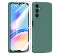 MIKULLE Funda para Samsung Galaxy A05s 4G con Cristal Templado Protector de Pantalla,Ultra Slim Protectora Anti-Choques Carcasa de Silicona Líquida TPU Suave Case Cover - Verde Oscuro