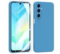 MIKULLE Funda para Samsung Galaxy A17 5G / 4G con Cristal Templado Protector de Pantalla,Ultra Slim Protectora Anti-Choques Carcasa de Silicona Líquida TPU Suave Case Cover - Azul