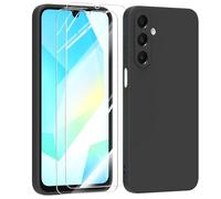 MIKULLE Funda para Samsung Galaxy A17 5G / 4G con Cristal Templado Protector de Pantalla,Ultra Slim Protectora Anti-Choques Carcasa de Silicona Líquida TPU Suave Case Cover - Negro
