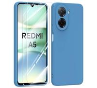MIKULLE Funda para Xiaomi Redmi A5 4G con Cristal Templado Protector de Pantalla,Ultra Slim Protectora Anti-Choques Carcasa de Silicona Líquida TPU Suave Case Cover - Azul
