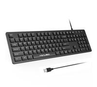 MIKUSO Teclado de computadora con cable antidecoloración, con cable de perfil bajo, 12 teclas de acceso rápido multimedia, cable de 1,6 m, interfaz USB Plug and Play, adecuado para computadoras