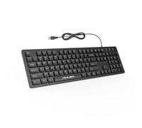 MIKUSO Teclado de computadora con cable antidecoloración, con cable de perfil bajo, 12 teclas de acceso rápido multimedia, cable de 1,6 m, interfaz USB Plug and Play, adecuado para computadoras
