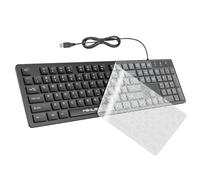 MIKUSO Teclado silencioso con cable para computadora con cubierta, sensación cómoda al tacto, caracteres grabados con láser, 12 teclas multimedia, interfaz USB adecuado para computadora portátil
