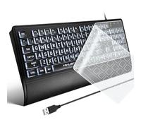MIKUSO Teclados retroiluminados de impresión grande para computadora, llave grande con cable USB, teclado con cable de tamaño completo iluminado con LED blanco, compatible con Windows Desktop, Laptop