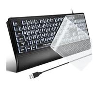 MIKUSO Teclados retroiluminados de impresión grande para computadora, llave grande con cable USB, teclado con cable de tamaño completo iluminado con LED blanco, compatible con Windows Desktop, Laptop