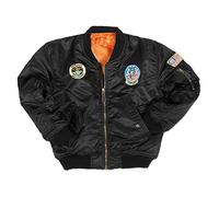 Mil-Tec - Chaqueta unisex para niños y ma1 con insignias, color negro