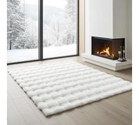 Mila Home Fluffy Rabbit Fur Peluche Alfombra - Alfombra lavable súper suave con fondo antideslizante, efecto burbuja de lujo (blanco, 120 x 180)