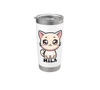 Mila - Lindo diseño de gatito para niñas, nombre Mila Vaso térmico de acero inoxidable de doble pared
