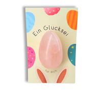 MilaBoo® Felicidad como regalo de Pascua: pequeño amuleto de la suerte para niños con piedra de cuarzo rosa (3 cm) en tarjeta de regalo (cuarzo rosa grande)